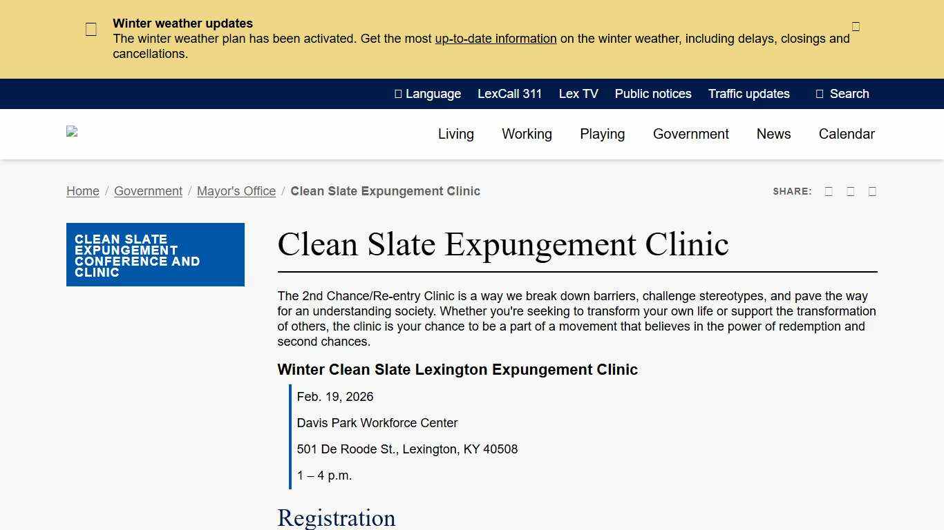 Clean Slate Expungement Clinic City of Lexington, Kentucky