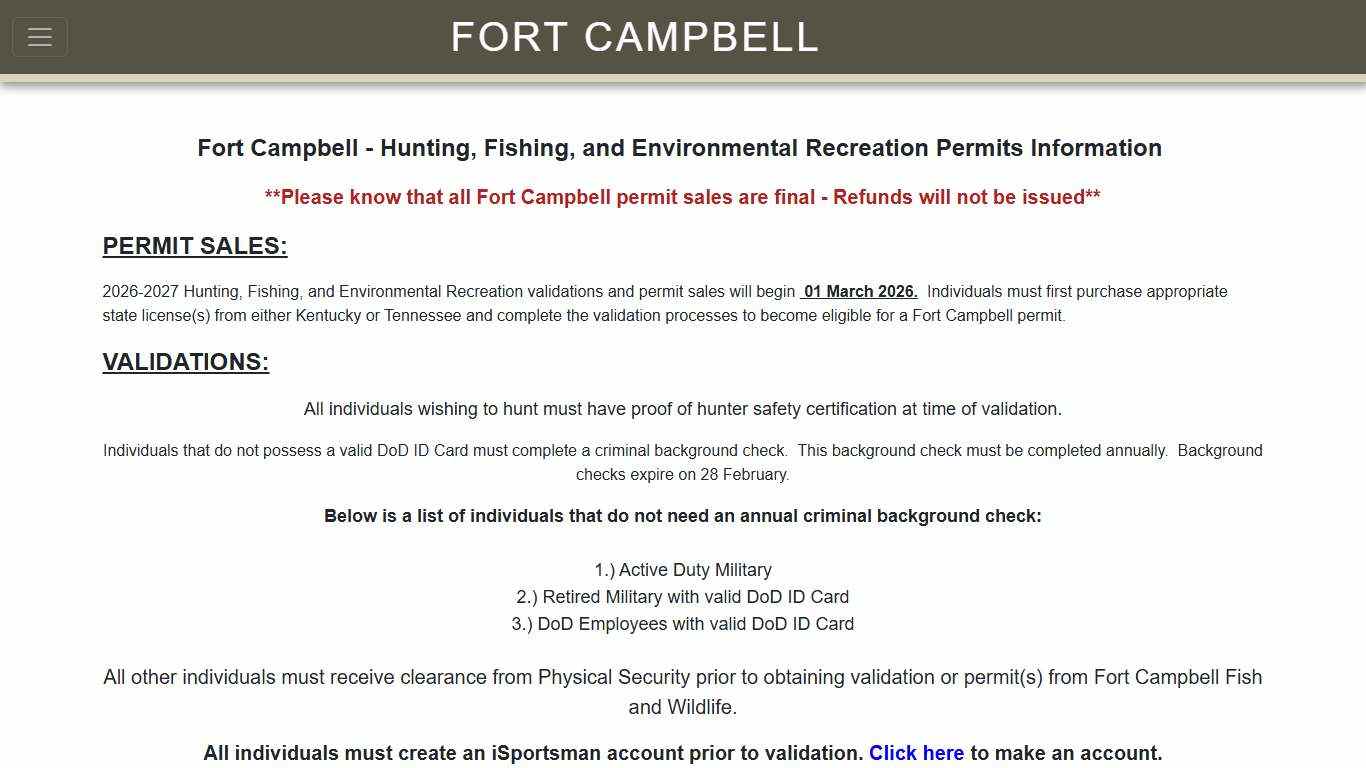 Permits - Fort Campbell - iSportsman