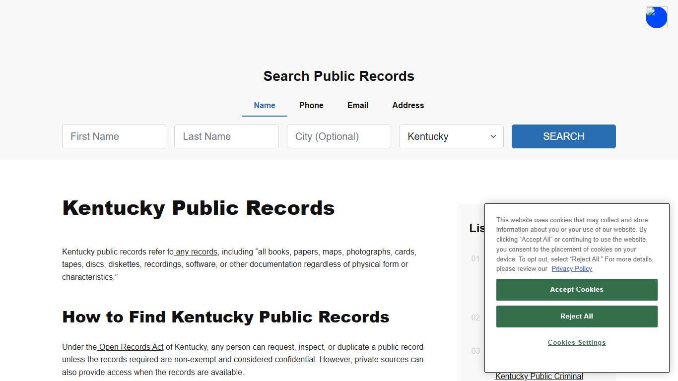 Kentucky Public Records Online - ThePublicIndex